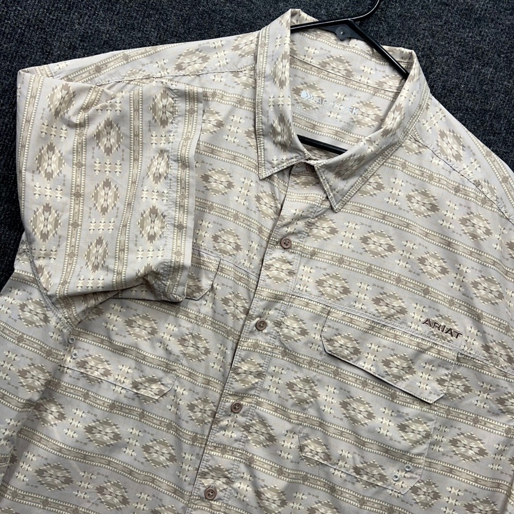Ariat AriatTEK Mens XXL Short Sleeve Button Down Shirt Southwestern Tan 2554